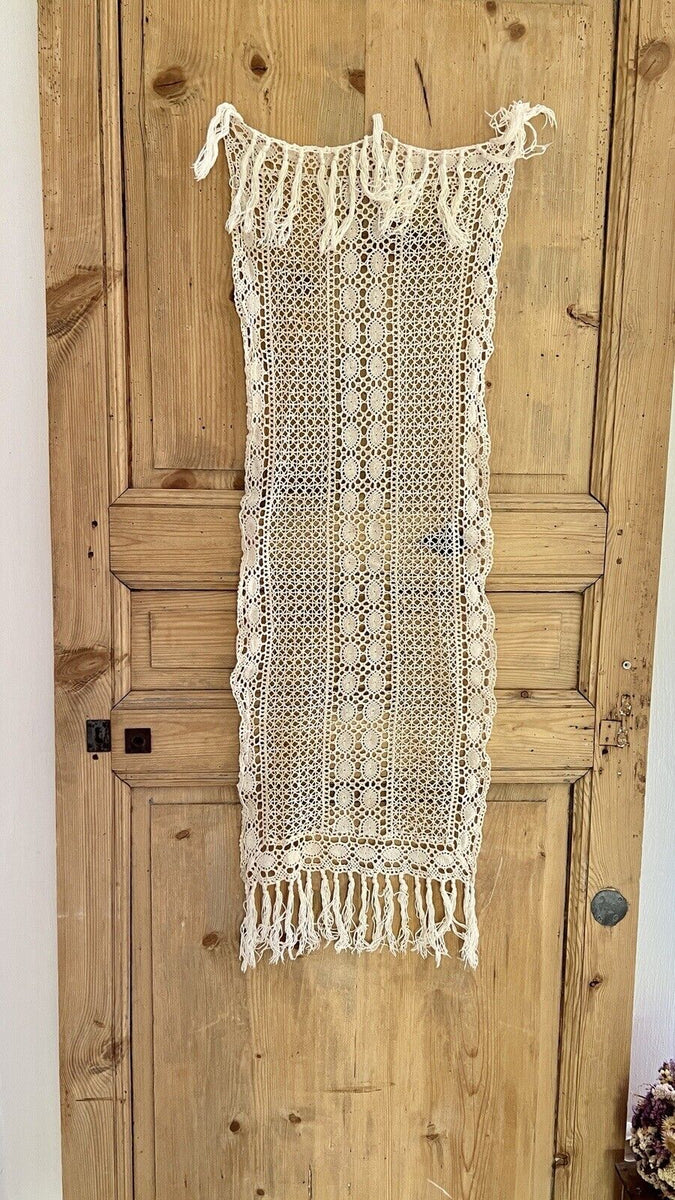 Antique French FILET LACE cotton CURTAIN c1920 – les toiles blanches
