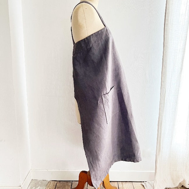 Japanese apron in old gray linen