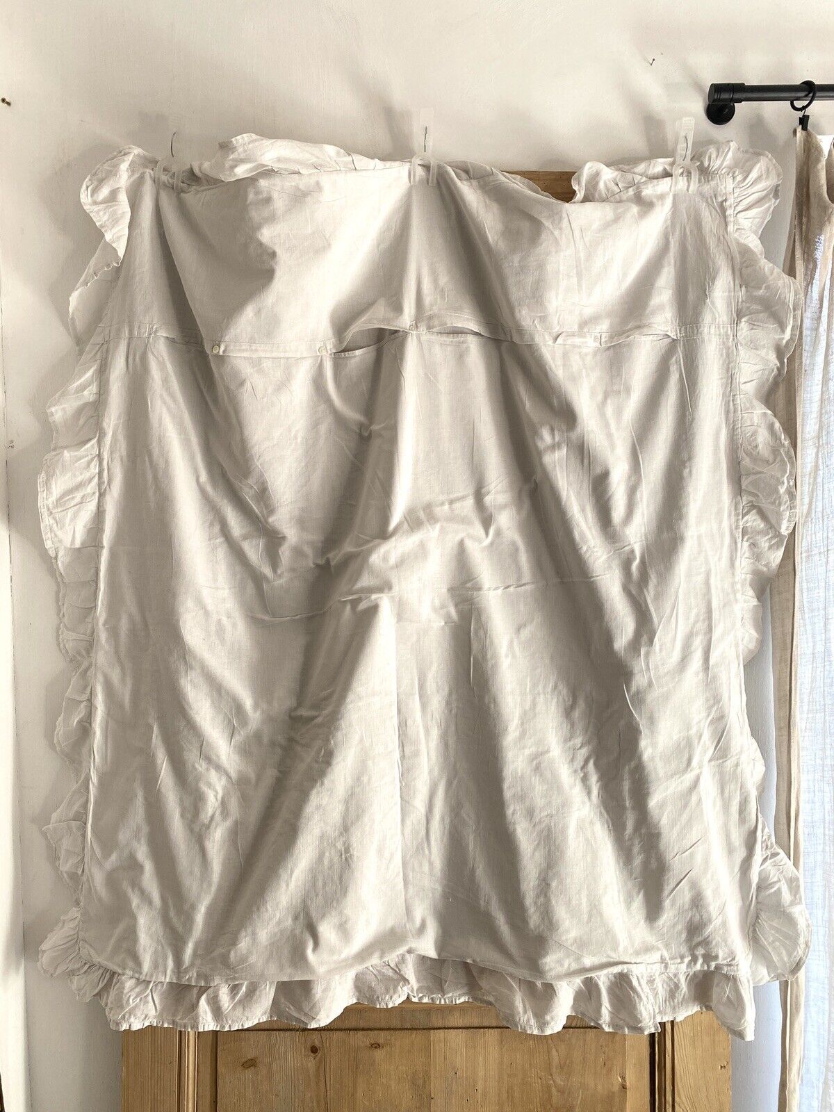 Vintage French cotton DUVET COVER openworks RUFFLES c1930