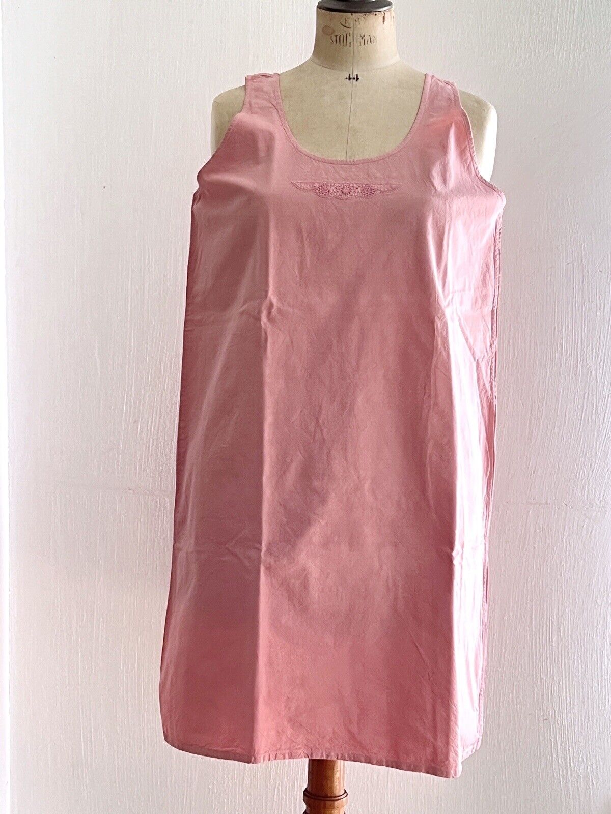 Vintage French PALE PINK DYED linen cotton nightshirt c1930