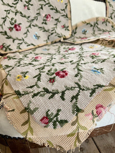 Vintage French PAIR TAPESTRY cotton chair covers floral bouquets c1950