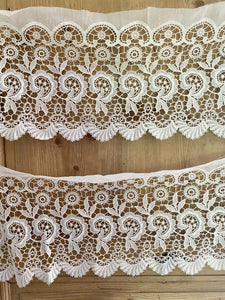 Vintage French SET 2 FILET LACE panel CURTAIN brise bise c1950