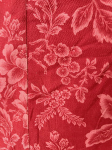 Antique French DAMASK ticking BOTANIC LINEN fabric ROSES panel UPHOLSTERY c1900