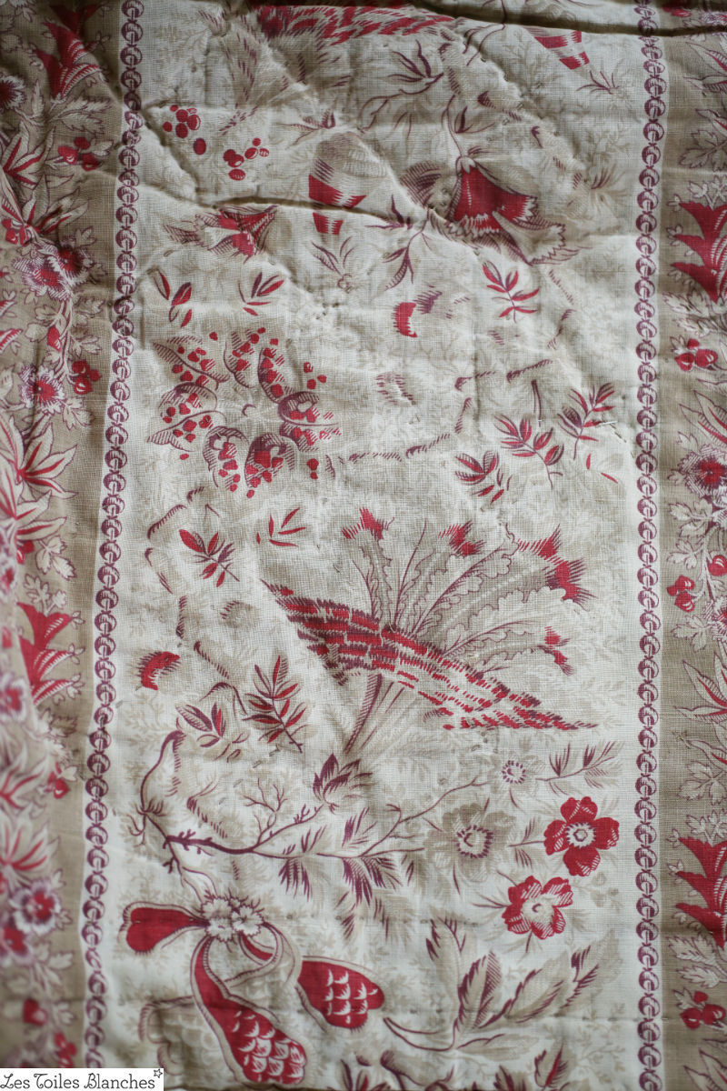 Antique WIDE French QUILT BOUTIS piqué PROVENCE indiennes patched c1880