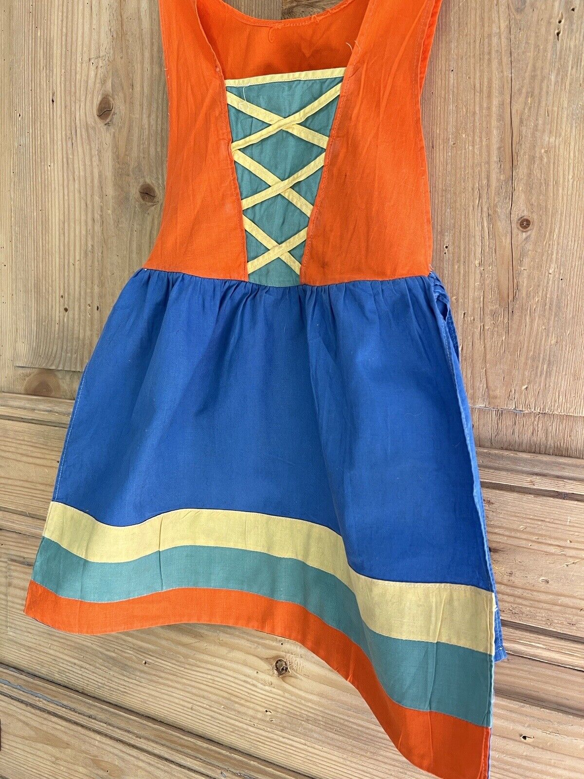 Vintage French CHILD cotton APRON HARLEQUIN costume primary COLOURS c1950