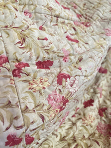 XL antique French floral QUILT PATCHED piqué de PROVENCE PINK CARNATIONS c1880