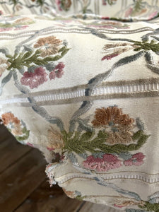 Antique French EMPIRE PAIR DAMASK cotton chair covers floral bouquets c1880