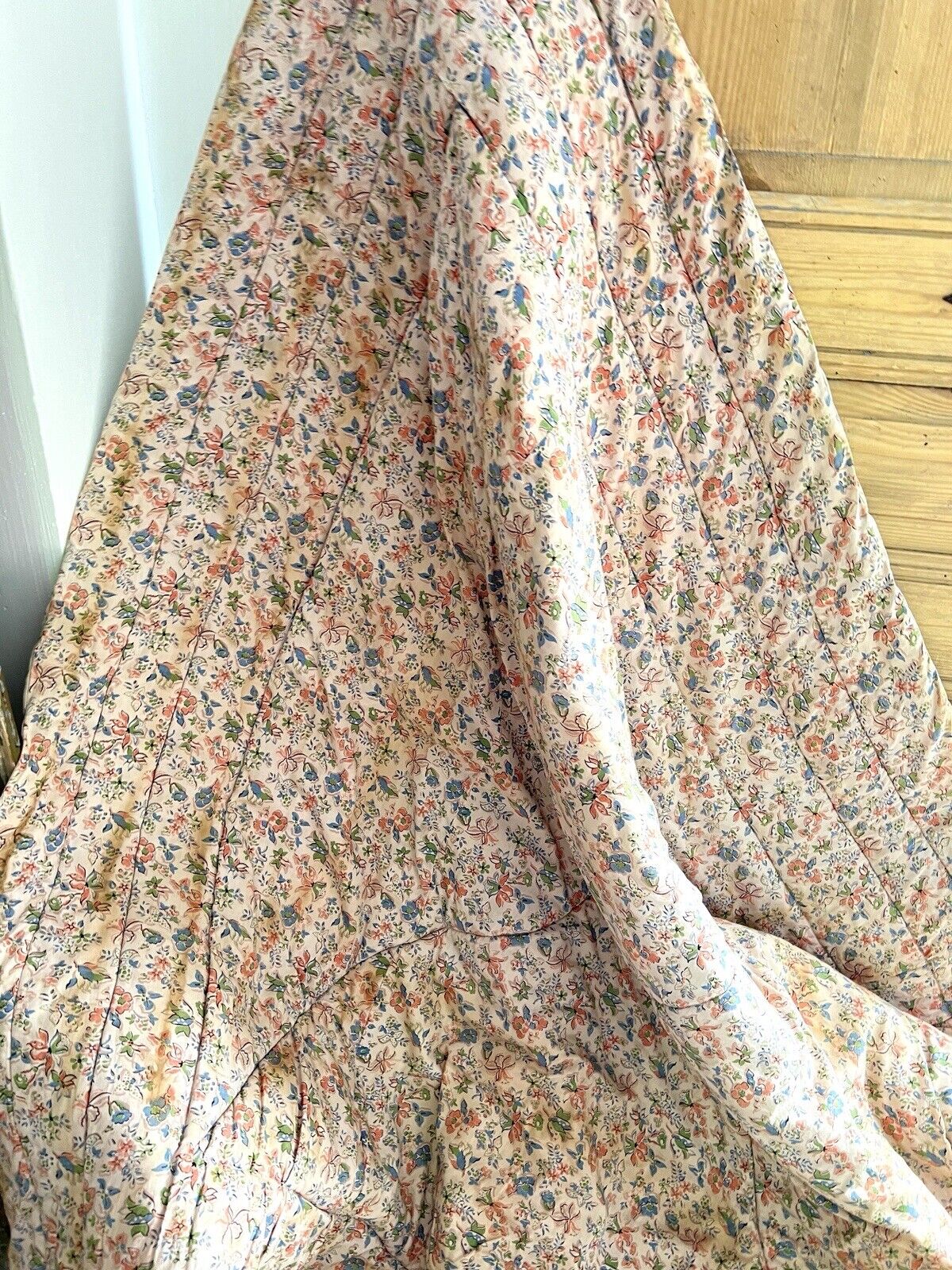 Antique French floral QUILT piqué de Marseille pale PINK decor c1850