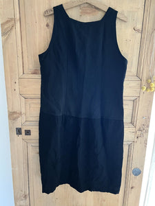 Vintage French PEASANT woman rayonne BLACK DRESS sleeveless c1950