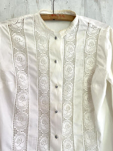 Vintage French woman cotton FILET LACE BLOUSE c1930