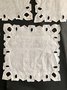 5 vintage French LINEN TEA NAPKINS  DOILY mats OPENWORKS c1930