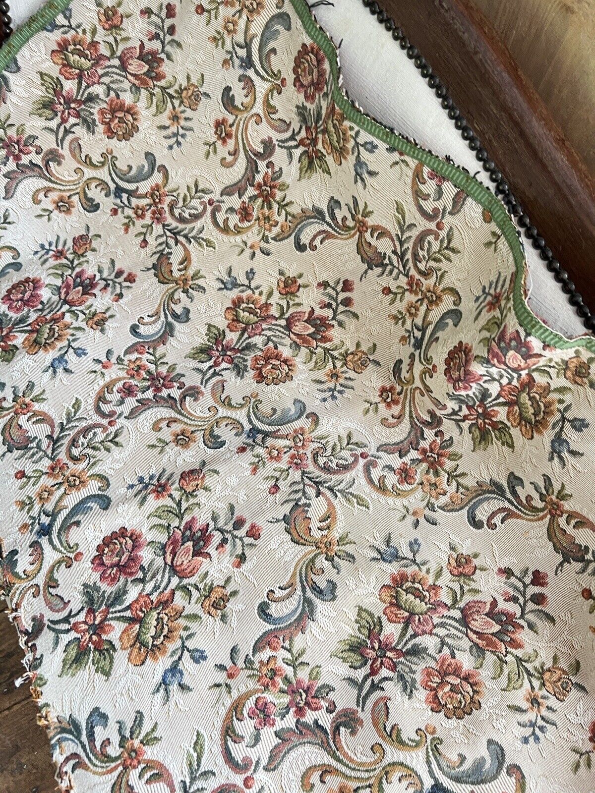 Vintage French DAMASK cotton SOFA cover floral bouquets c1950