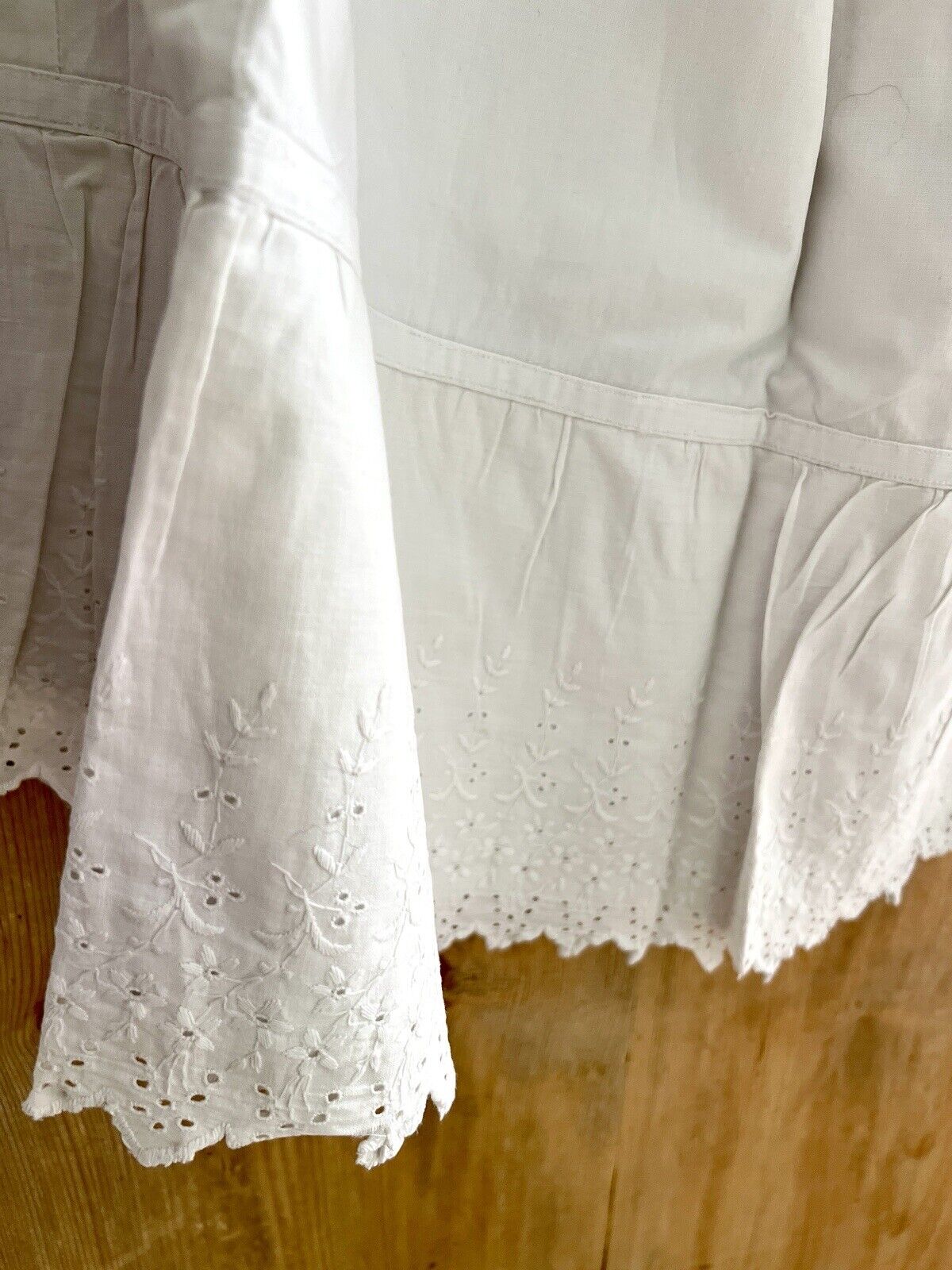 Antique French LONG VICTORIAN cotton PETTICOAT broderies anglaises FRILLS c1900