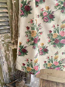 Vintage French FLORAL cotton PANEL large scale ROSES bouquets UPHOLSTERY c1950