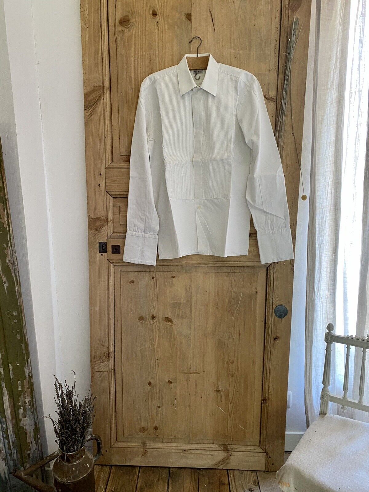 Vintage French man COUTURE POPLIN SHIRT COTTON pintucks c 1930