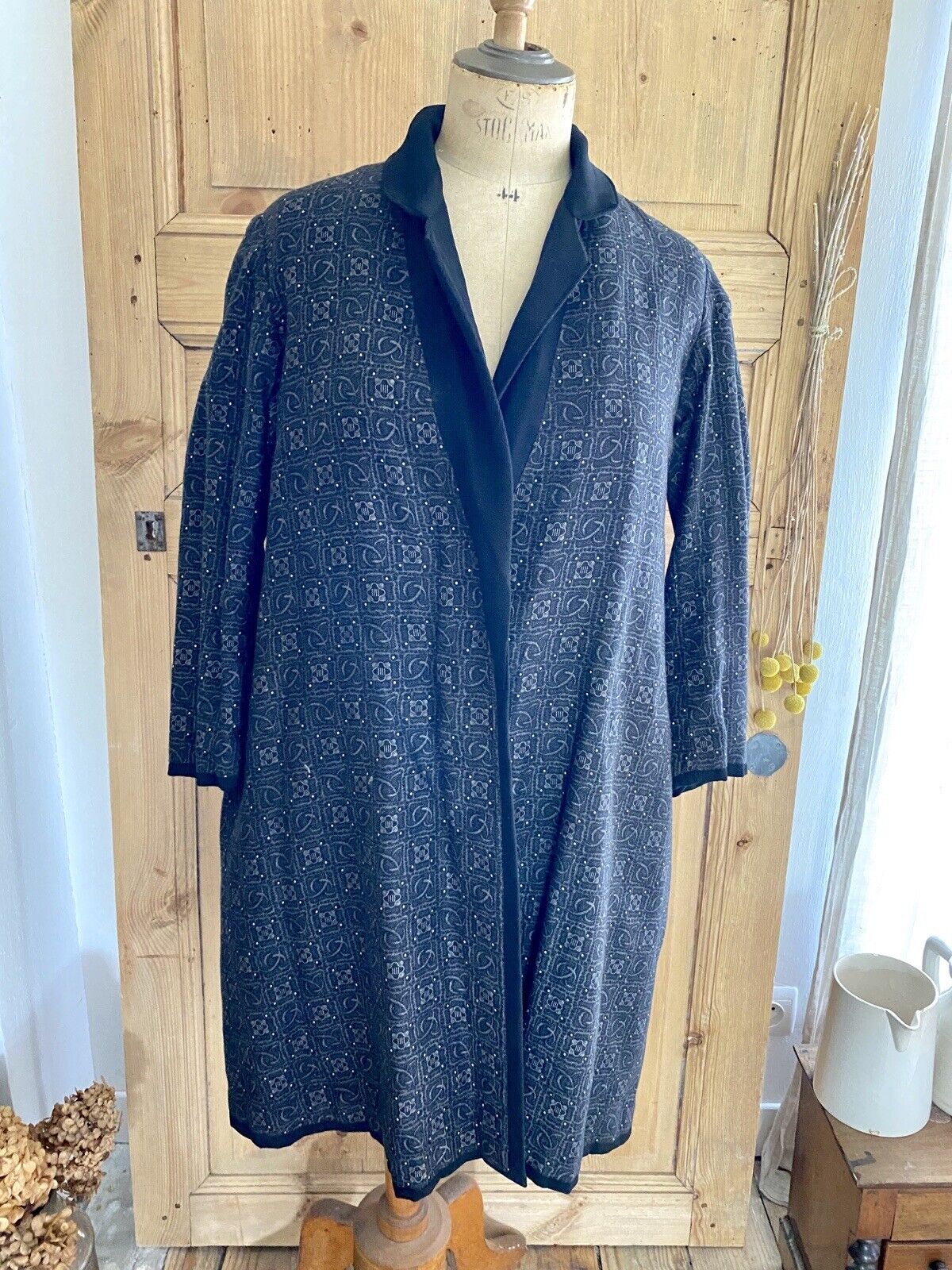 Art Deco RARE French woman KIMONO summer COAT black COTTON c1930