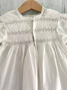 Vintage French ribbed COTTON child embroidered LACE dress DOLL c1930