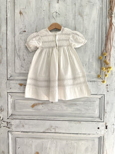 Vintage French ribbed COTTON child embroidered LACE dress DOLL c1930