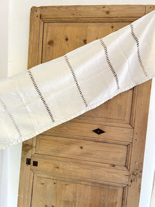 Antique French nubby linen VALANCE SHELF COVER mantelpiece OPENWORKS c1900