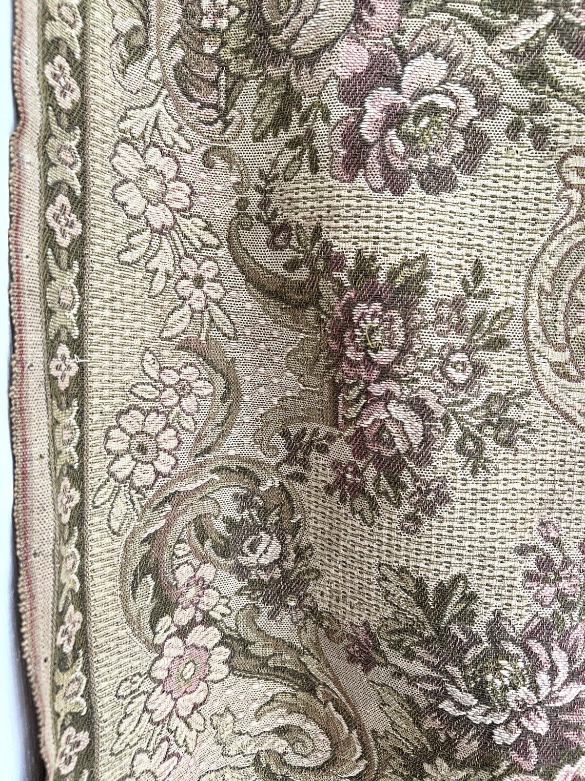 Antique French FLORAL cotton WALL HANGING tapestry ARABESQUES medaillon c1900