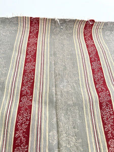 Rare Empire French DAMASK TICKING linen red FLORAL c1870