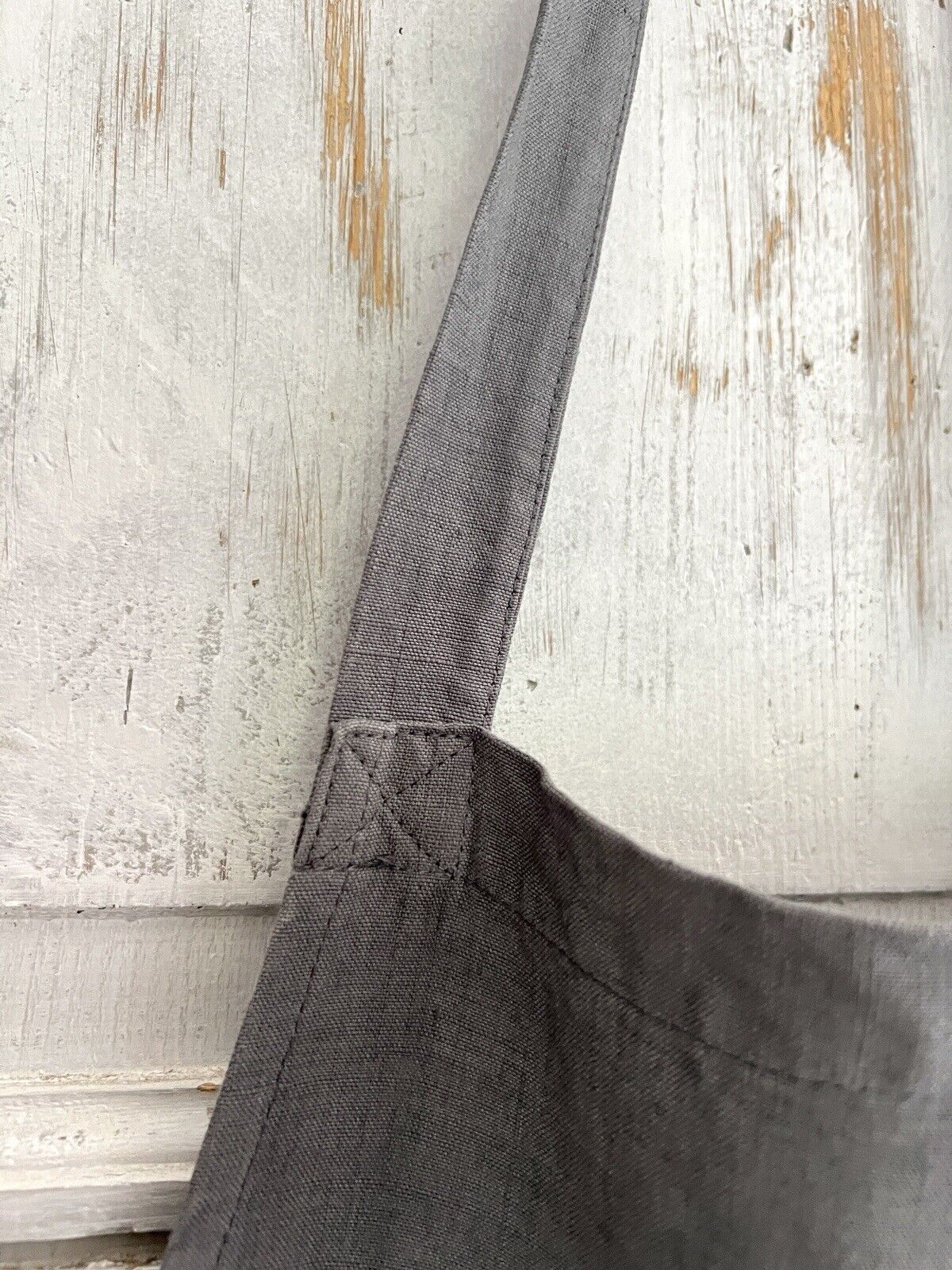 French UPCYCLED GRAY dye antique linen WORK WEAR APRON Les Toiles Blanches