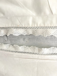 PAIR antique French  LARGE linen ecru PILLOW SHAM FILET LACE trim c1900