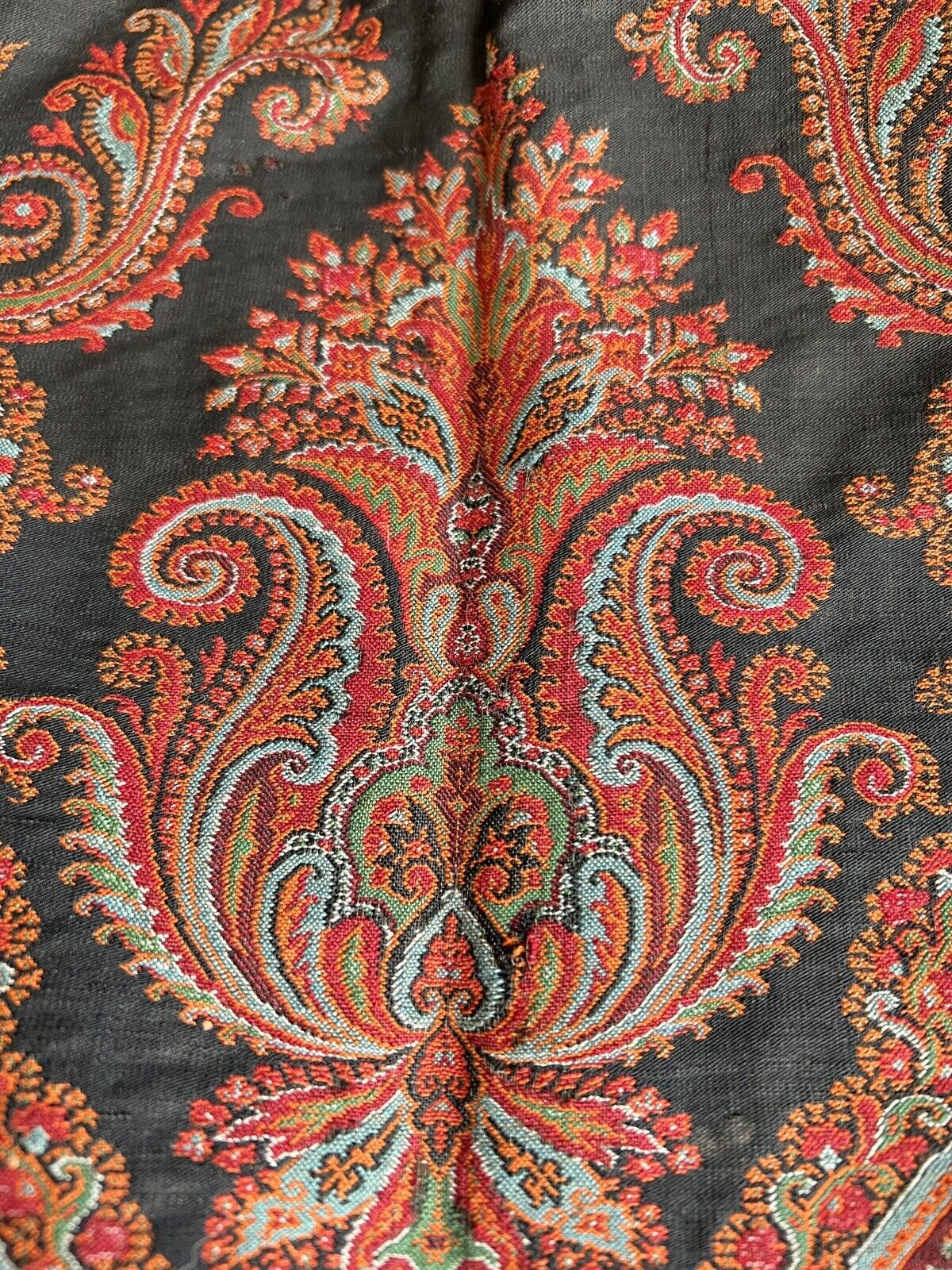 Stunning XXL antique VICTORIAN Kashmir PAISLEY piano WOOL SHAWL tablecloth c1880