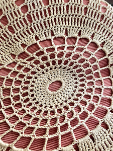 Vintage French embroidered FILET LACE PILLOW lace c1950