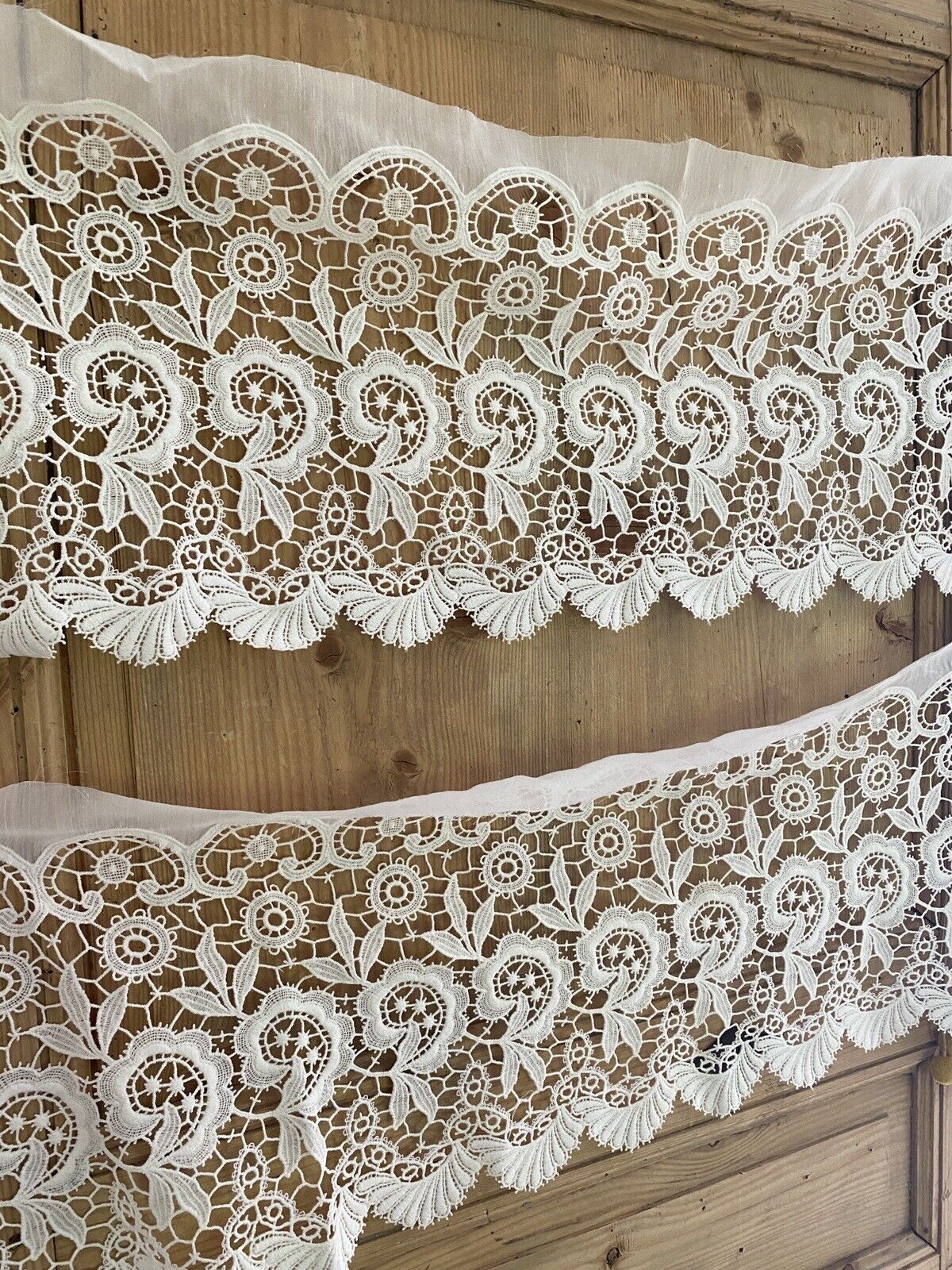 Vintage French SET 2 FILET LACE panel CURTAIN brise bise c1950