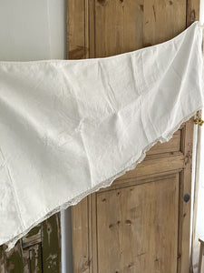 Vintage French LITURGIC valance MANTELPIECE damask cotton LACE backed c1930