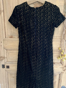 Vintage French BLACK floral LACE DRESS c1960