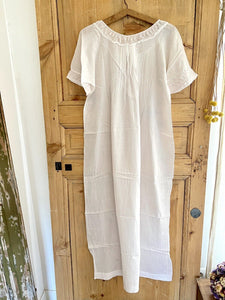 Vintage LONG romantic NIGHTSHIRT cotton veil embroidered FRILL c1930