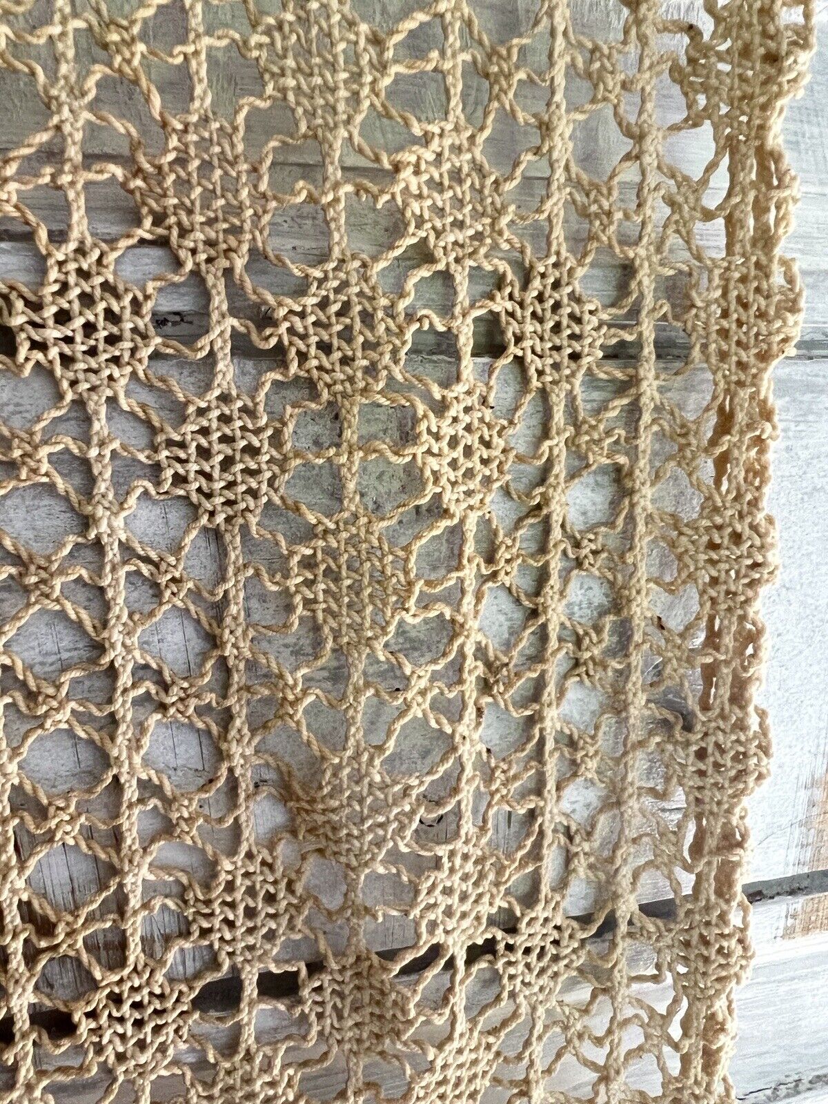 Art Deco French FILET LACE cotton CURTAIN golden tones c1920