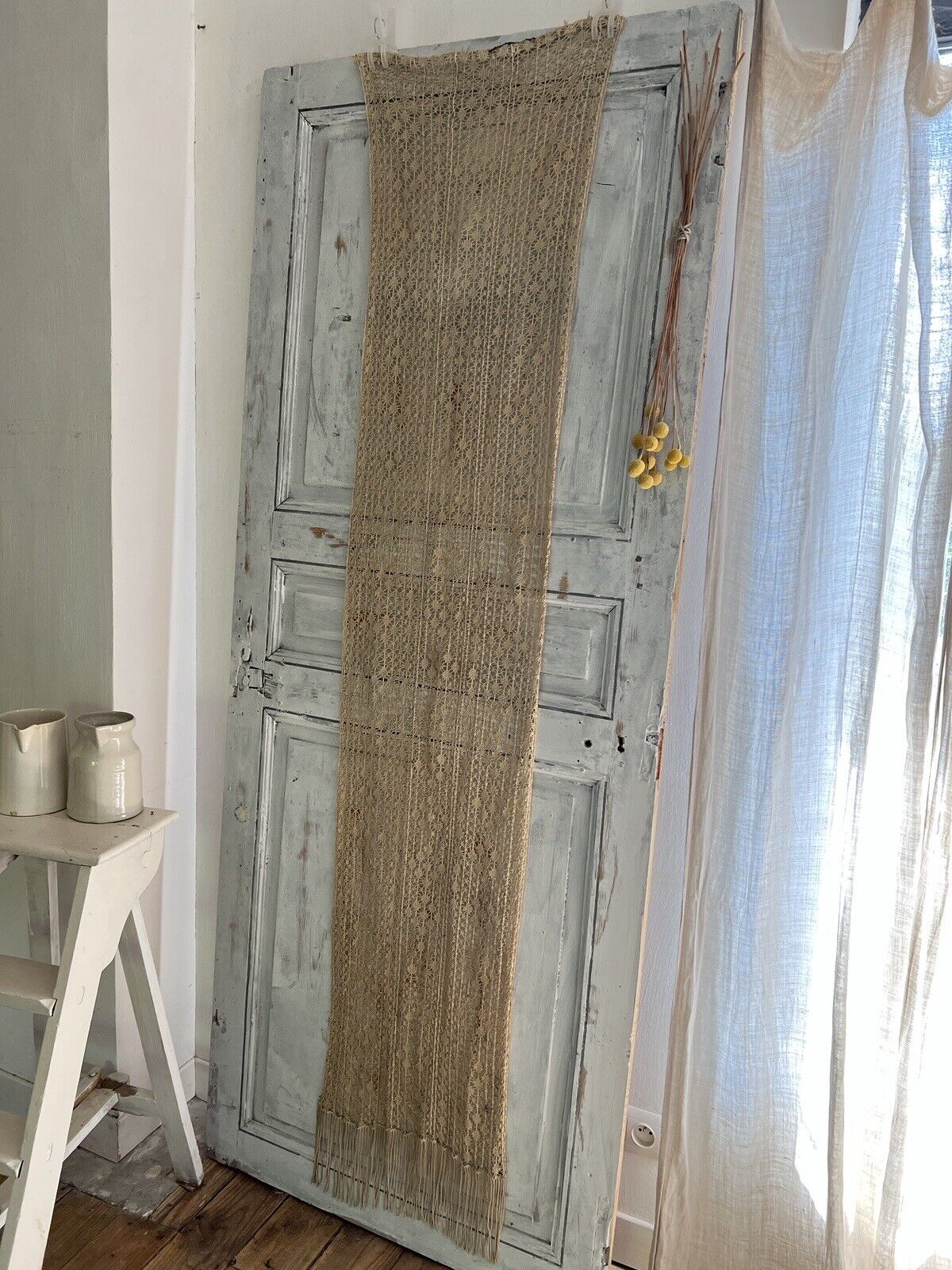 Art Deco French FILET LACE cotton CURTAIN golden tones c1920