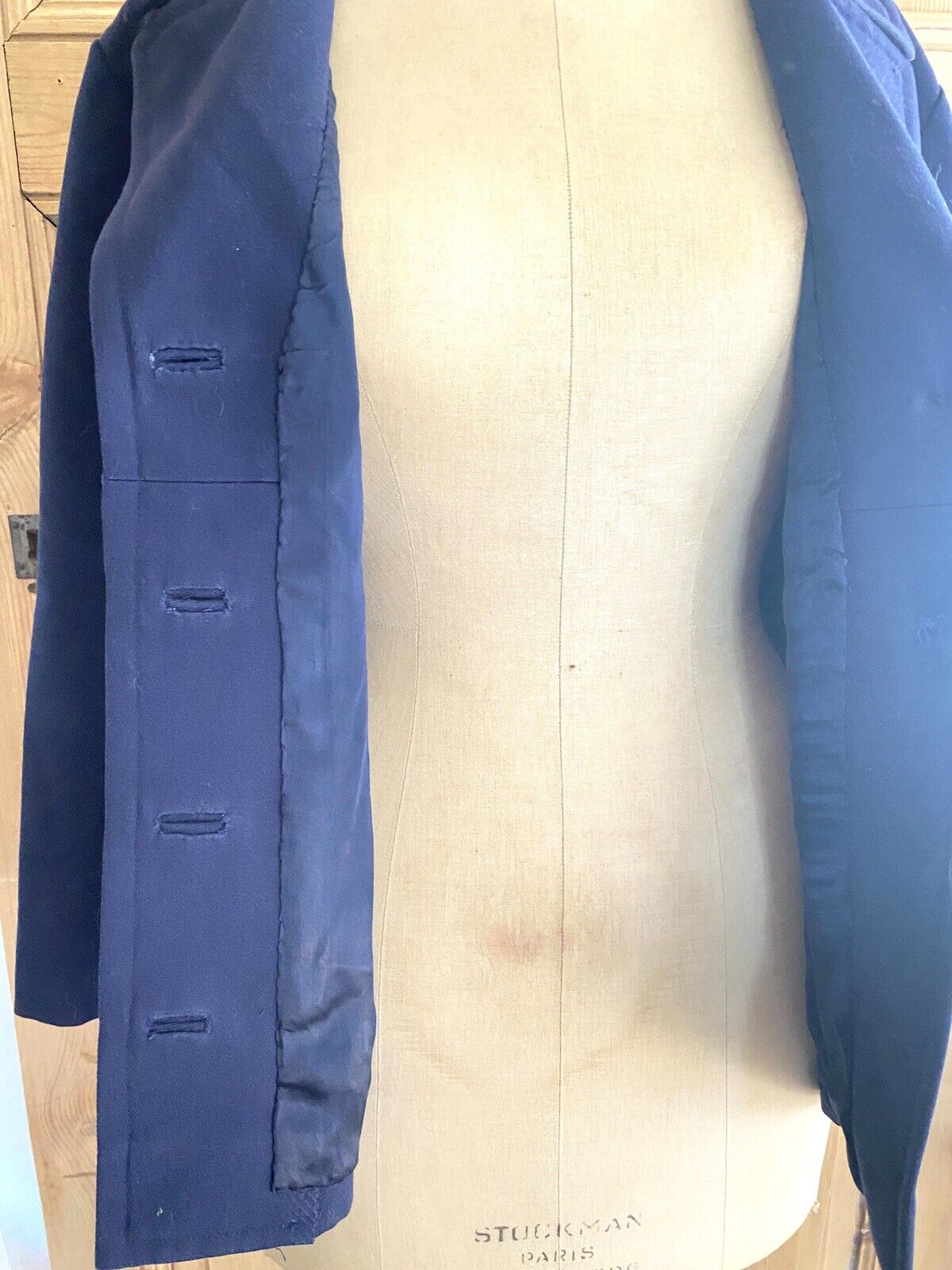 Vintage French woman blue JACKET tailored COLLAR c 1950