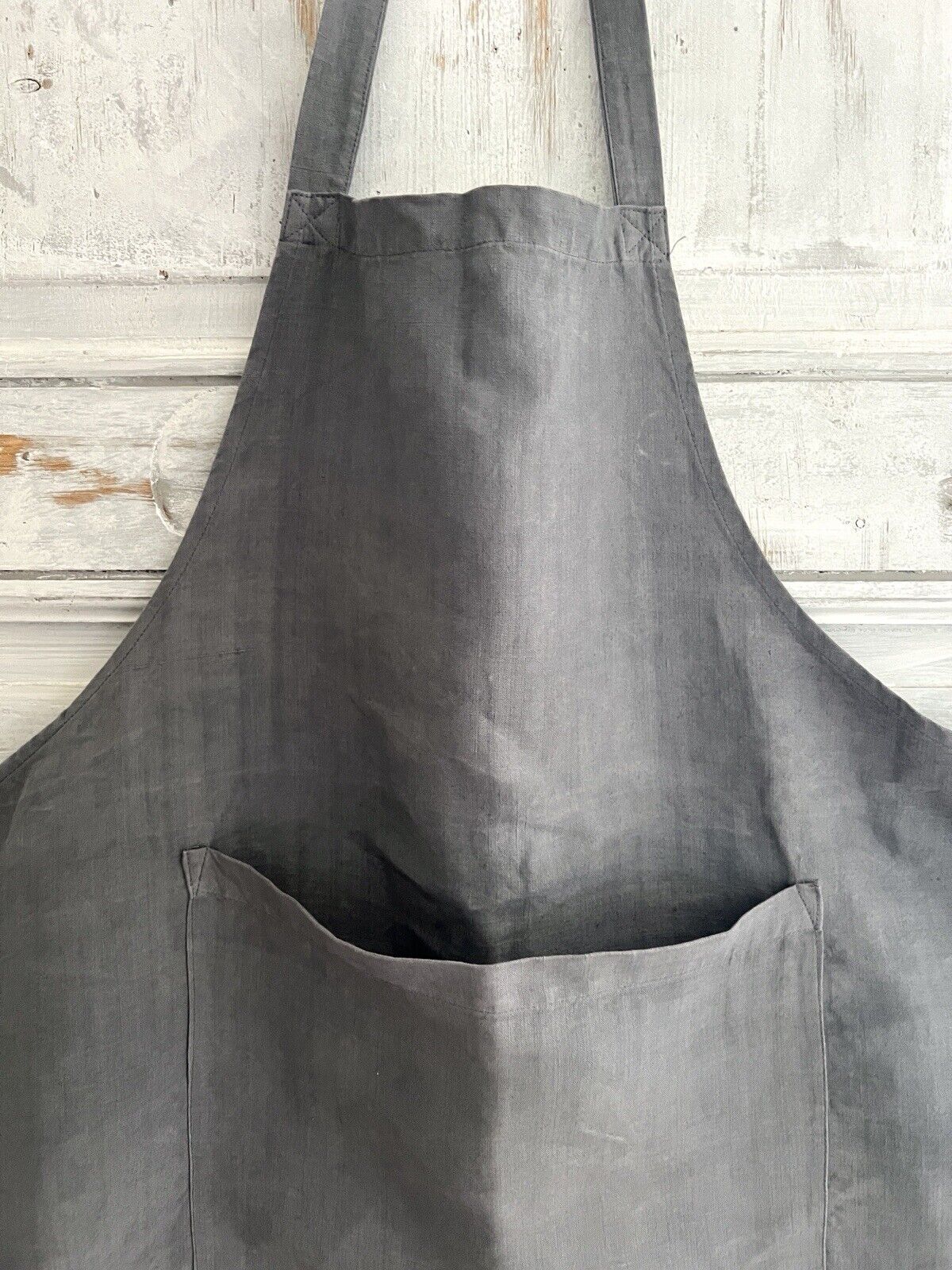 French UPCYCLED GRAY dye antique linen WORK WEAR APRON Les Toiles Blanches