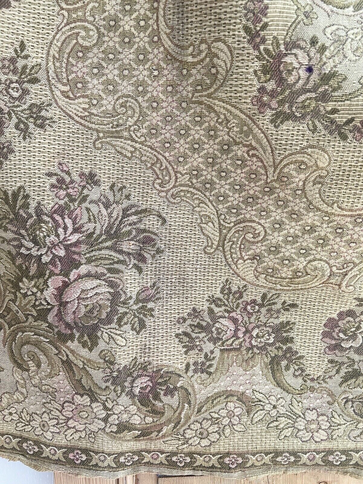 Antique French FLORAL cotton WALL HANGING tapestry ARABESQUES medaillon c1900