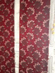 Pair antique French FLORAL JACQUARD CURTAINS cramoisi RED c1900