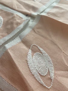 Set 10 vintage French LINEN TEA NAPKINS embroideries PALE PINK shabby chic c1950