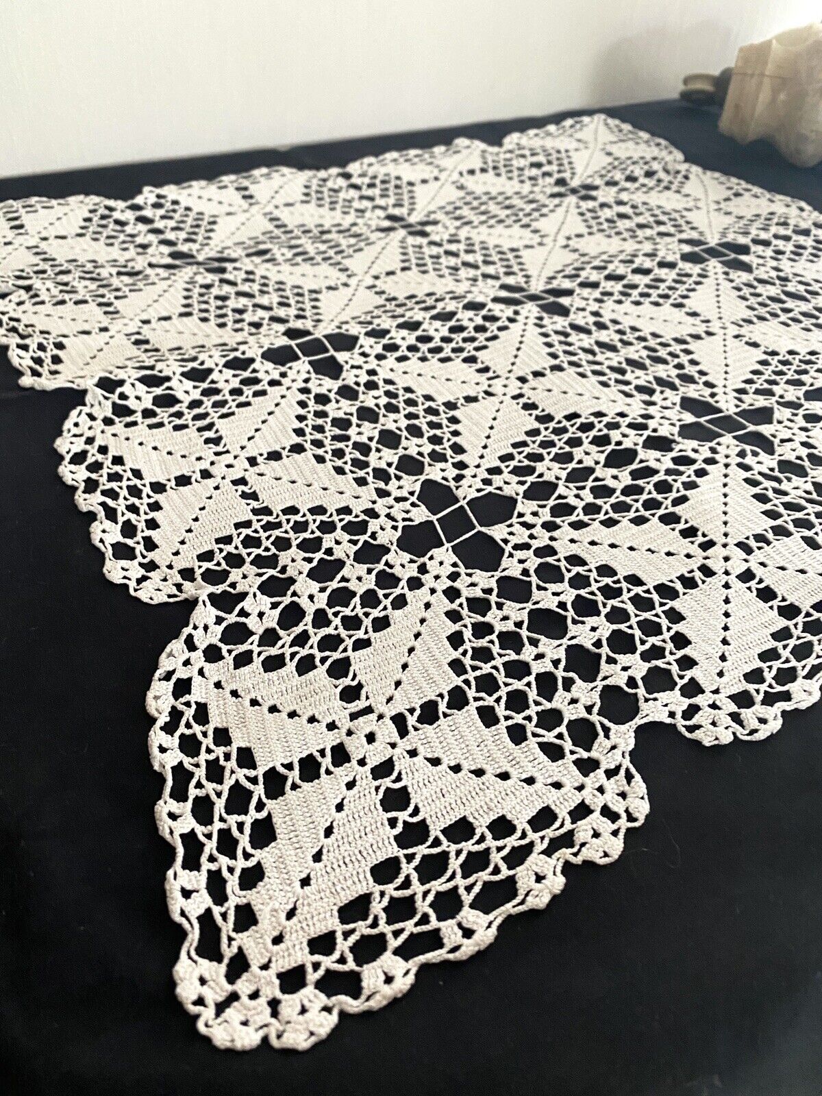 Large vintage French filet lace DOILY cotton napperon net c1930