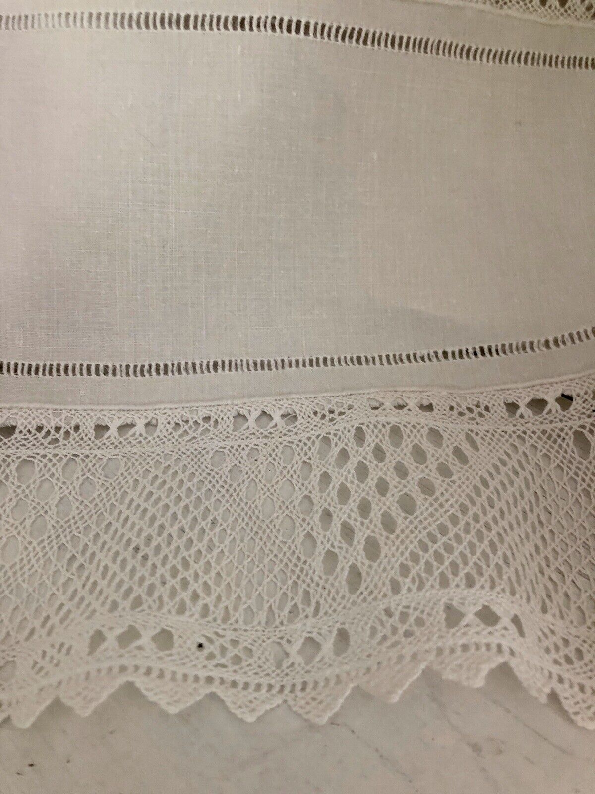 ART DECO French TROUSSEAU sheet FIL DE LIN entredeux FILET LACE CG mono c1930