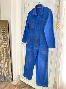 Vintage French large WORK WEAR overalls INDIGO blue cotton ZIP c1950