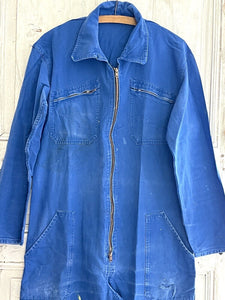 Vintage French large WORK WEAR overalls INDIGO blue cotton ZIP c1950