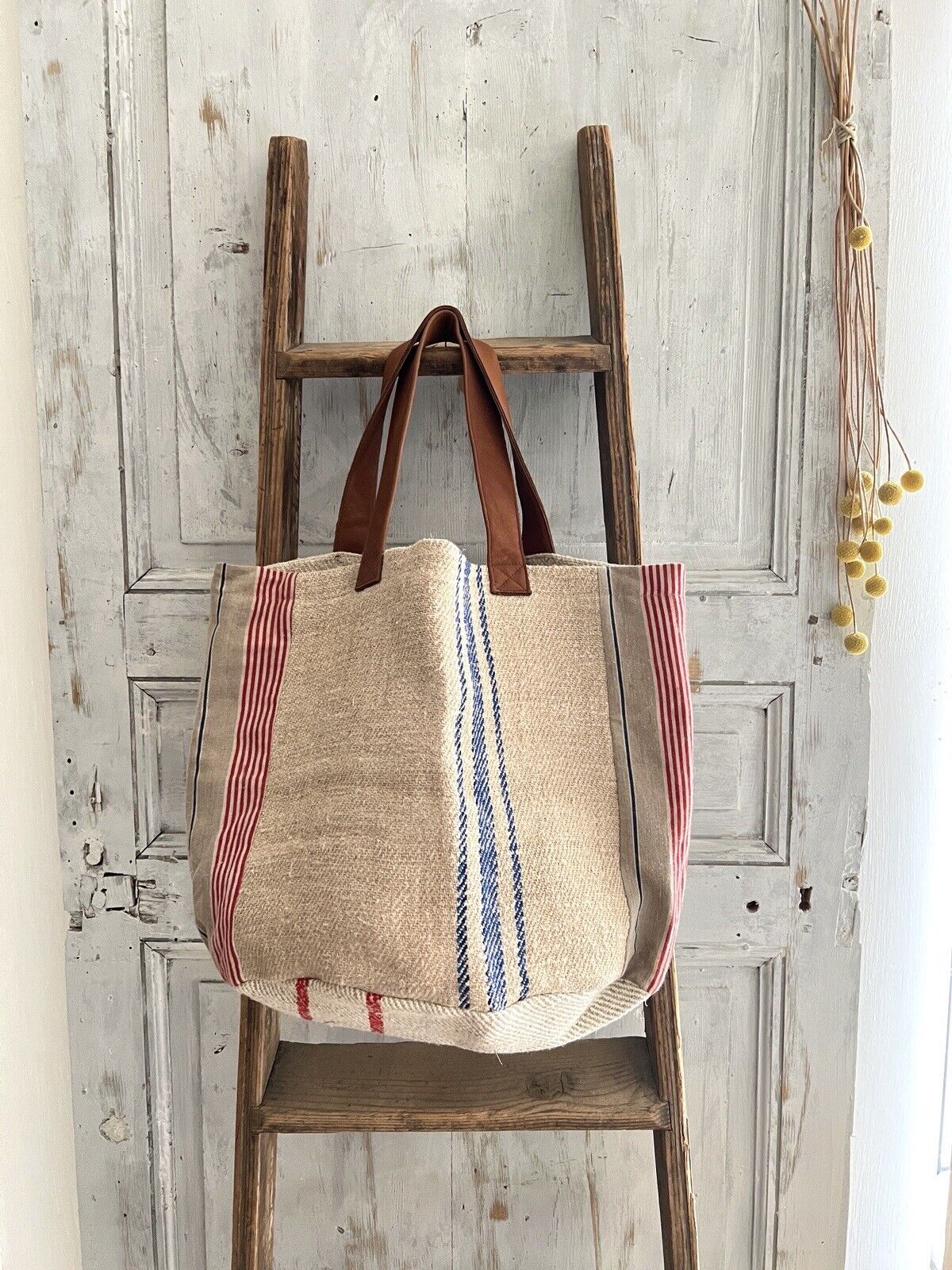 Vintage French UPCYCLED heavy  GRAIN SACK TOTE BAG  Les Toiles Blanches design