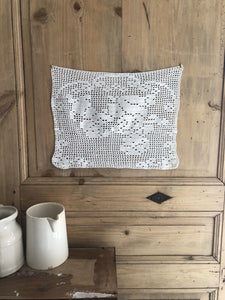 Vintage French filet lace DOILY cotton PANEL napperon c1950