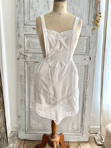 Lot 2 vintage French service APRON work wear cotton BRODERIE ANGLAISE c1950