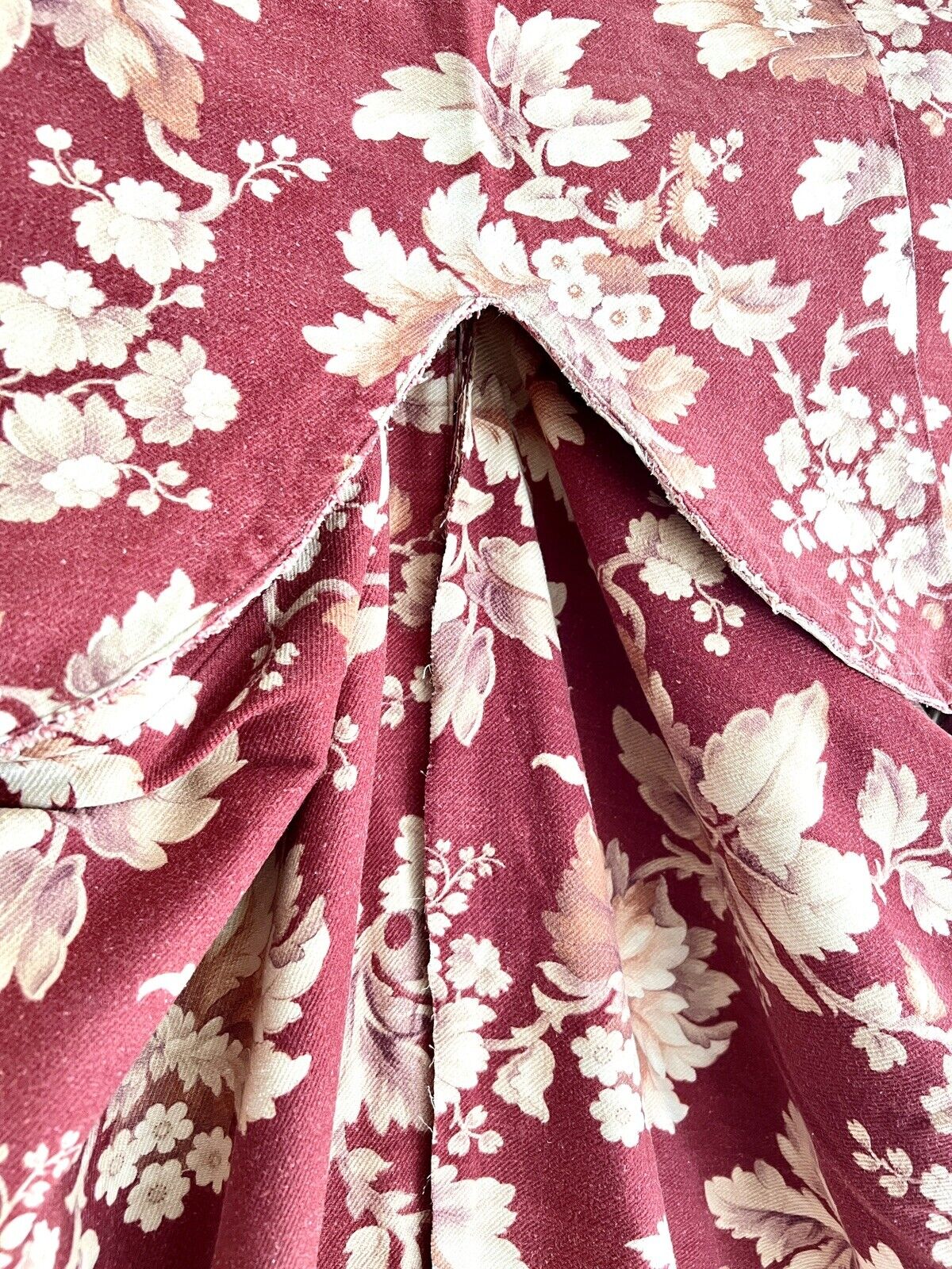 SET antique French FLORAL CURTAINS and VALANCE  c1850