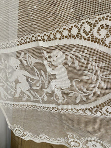 Vintage French FILET LACE panel CURTAIN brise bise c1930