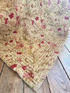 XL antique French floral QUILT PATCHED piqué de PROVENCE PINK CARNATIONS c1880